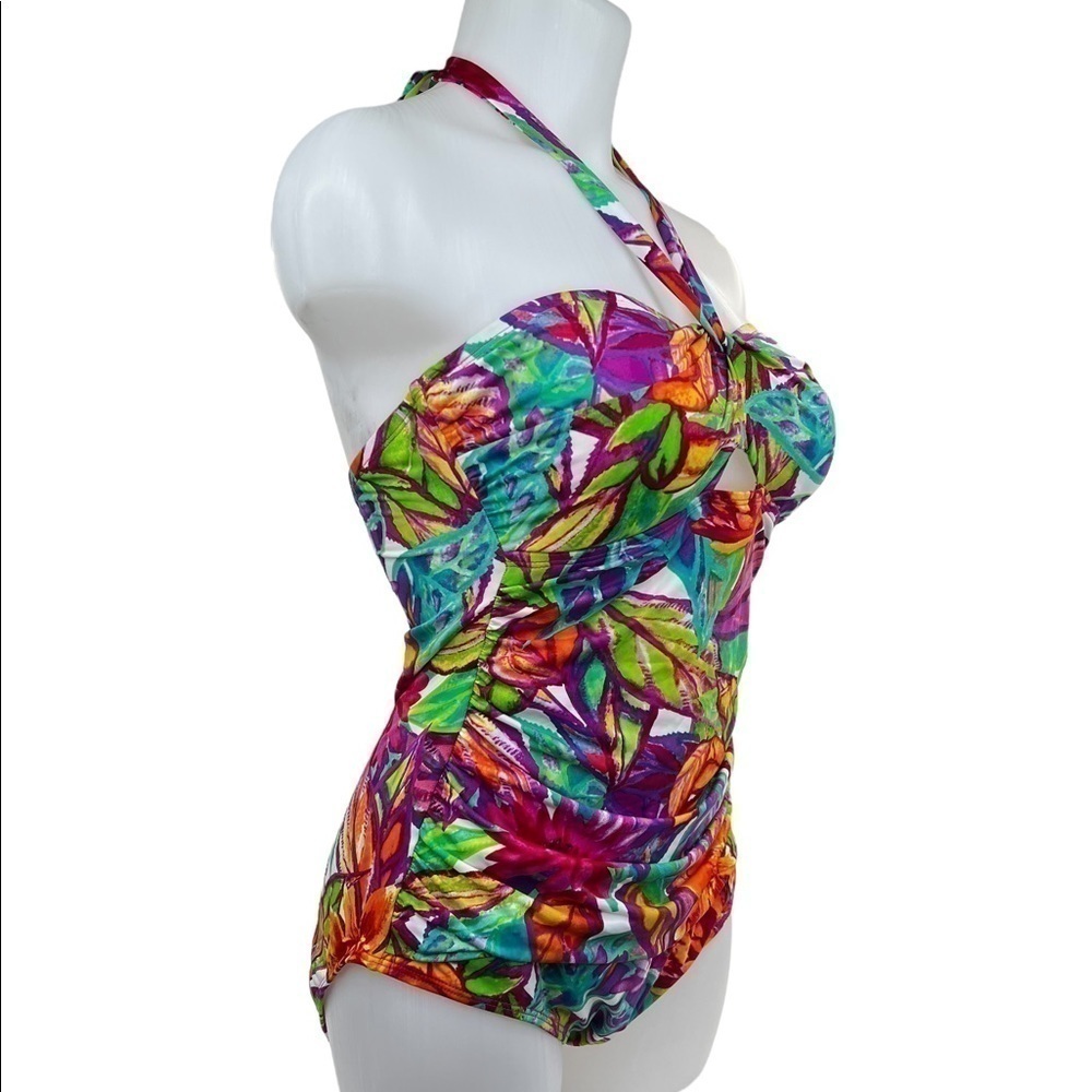 Lauren Ralph Lauren Twist Front Floral Halter One Piece Swimsuit - Picture 3 of 11